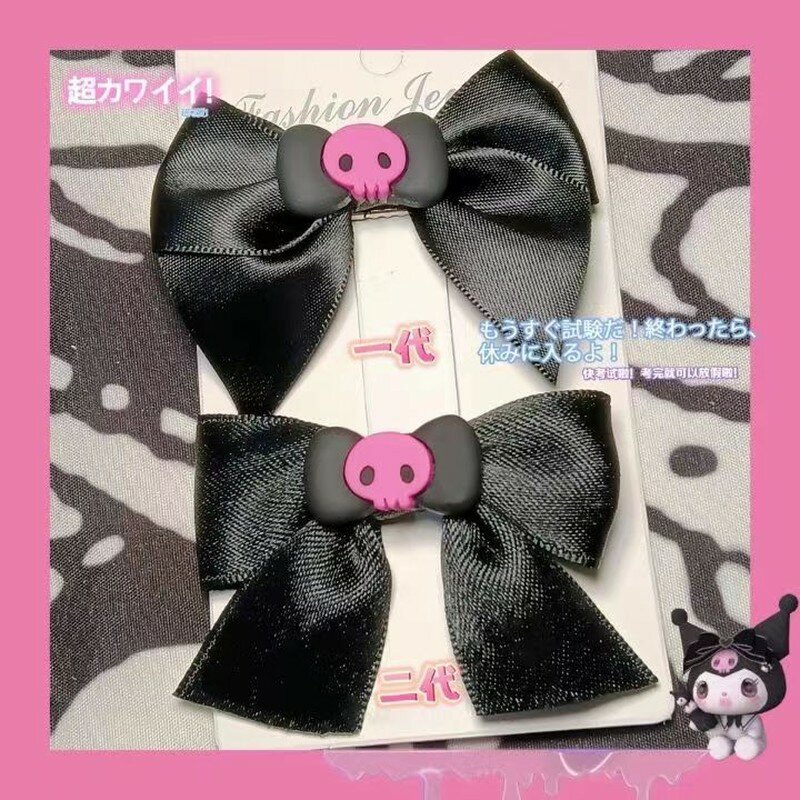 1-3 Pcs New Cute Solid Ribbon Pink Skull Bowknot fermagli per capelli JK Cos Lolita Kawaii Girls forcine Gothic Headwear accessori per capelli