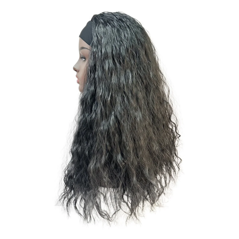 Perruque en fibre chimique pour femme, cheveux longs bouclés, bandeau de cheveux, ensemble de tête complet, dessus entier, noir, 22 amaran Ice