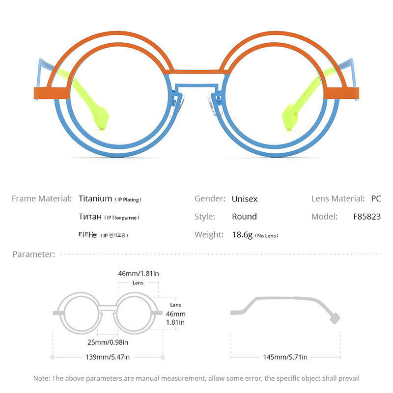 FONEX Оправа для очков из чистого титана для женщин и мужчин, новинка 2024, красочные круглые очки в стиле ретро, F85823