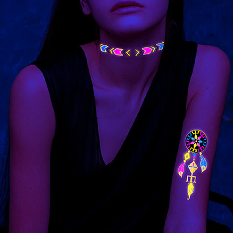 Leuchtende temporäre Tattoos Aufkleber fluor zierende Neon im Dunkeln beleuchten Tattoo Elefant/Liebe Herz Schulter Tattoo Party Aufkleber