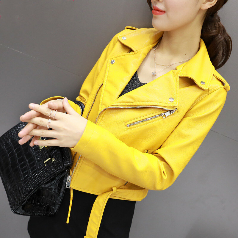 Preto pu jaqueta de couro para as mulheres, curto streetwear casaco estilo coreano primavera outono e inverno novo, 2024