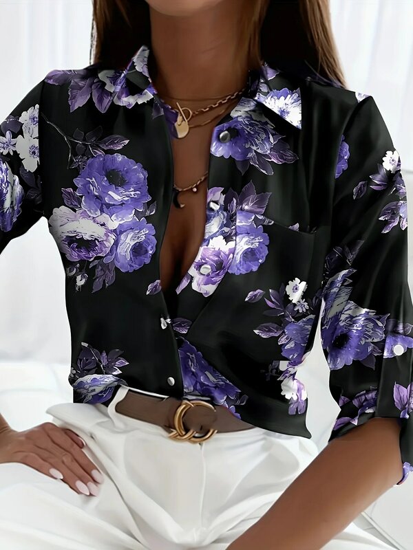 Camisa holgada informal con estampado de pavo real para mujer, blusas Vintage de gran tamaño, Tops elegantes a la moda, Otoño, 2023