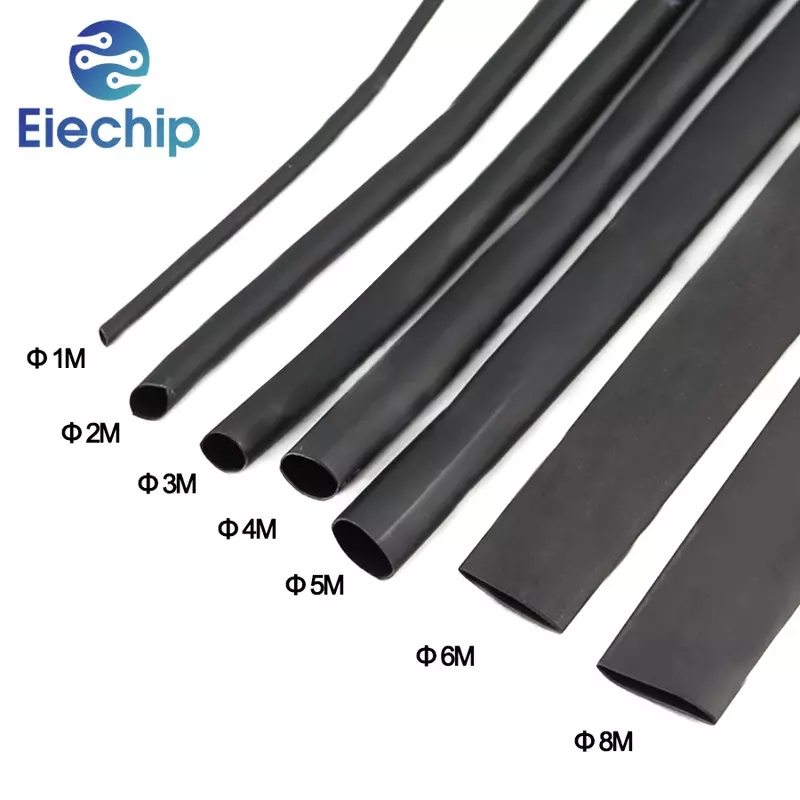 Gaine thermorétractable noire, kit de fil de connecteur de bricolage, 8 mètres/ensemble, 1mm, 2mm, 3mm, 4mm, 5mm, 6mm, 8mm, 10mm, 2:1