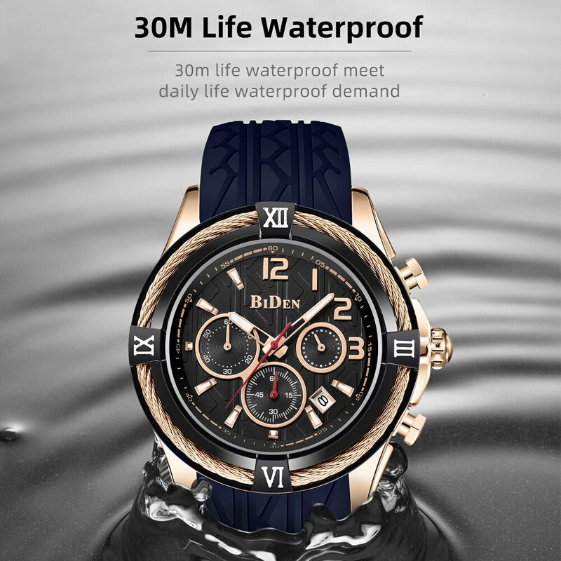 BIDEN-Relógio de quartzo de luxo masculino com cronógrafo e calendário, relógios esportivos, pulseira de aço inoxidável, marca superior, moda, 2024