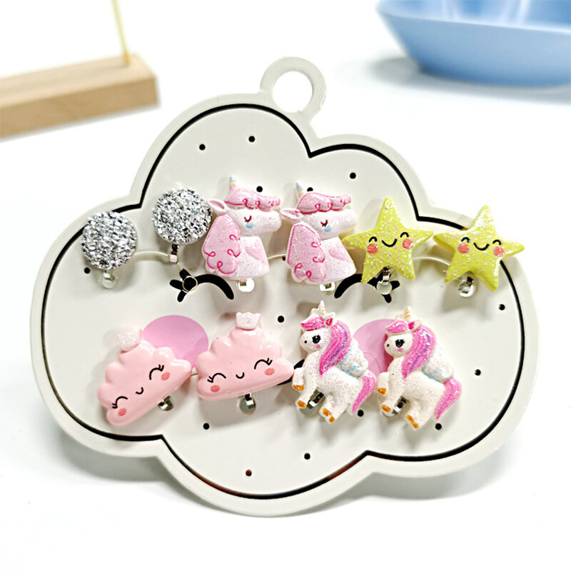 5PRS/SET ragazze bambini Non Piercing orecchini per bambini misti carino unicorno Panda gatto Clip su orecchino regalo di natale