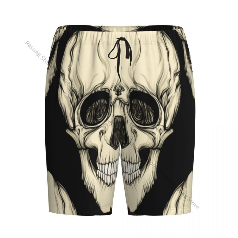 Men's Short Pajamas Pants for Sleeping Skull Pattern Loose Button Pants