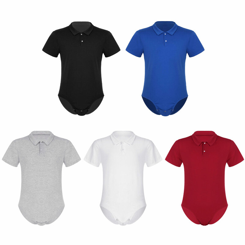 Macacão de algodão manga curta masculino, camisas virilha de botão, macacão, pijama, gola virada para baixo, imprensa, macacão, adultos, 1 pc