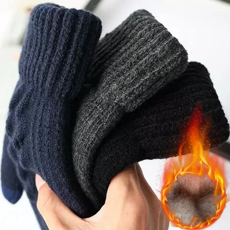 Nieuwe Heren Warme Full Finger Handschoenen Winter Touchscreen Plus Fleece Handschoenen Vrouw Verdikking Wol Gebreide Fietshandschoenen