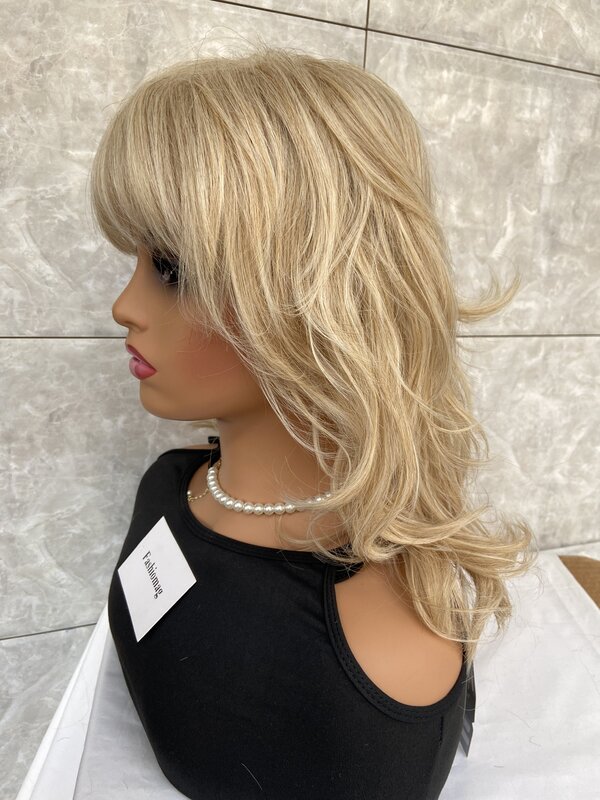 Wavy Blonde Mix peruca de cabelo humano para as Mulheres, Comprimento do Ombro, Suave Natural, Mistura Calor, Natural