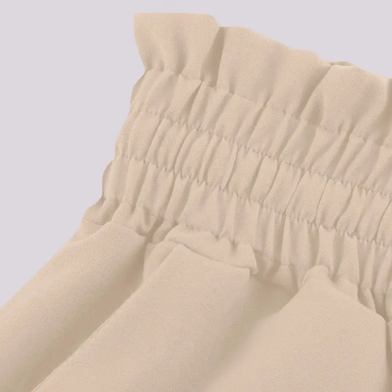 Calças compridas de perna larga feminina de cintura alta com cinto elástico, culottes de cor sólida feminina, 2022