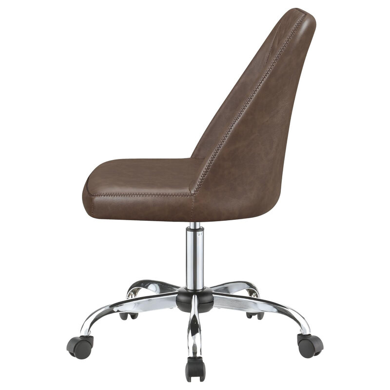 Kursi meja Modern cokelat dan krom yang dapat diatur, dengan desain ergonomis nyaman dan hasil akhir ramping bergaya untuk rumah kantor atau kerja