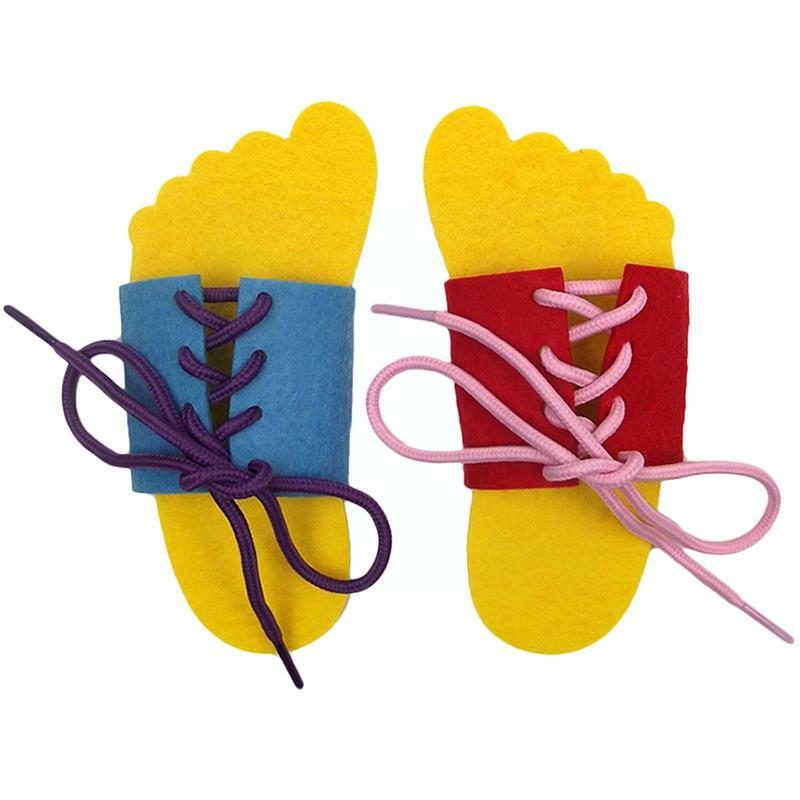 Kids Felt Toy Practice Tying Shoelaces Handmade Threading Kindergarten Aids Home Board Educational Toy Puzzle Toys Teaching I0x1