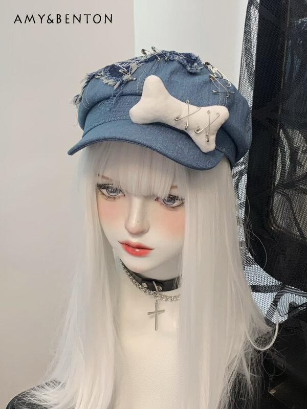 Berretto in Denim retrò americano originale primavera estate All-Match Fashion Painter Cap Subculture Harajuku berretti gotici berretti per le donne