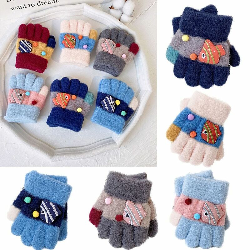 2-4Years Boys Girls 2-4 Years Children Warmth Production Mittens Knitted Gloves Five-finger Gloves