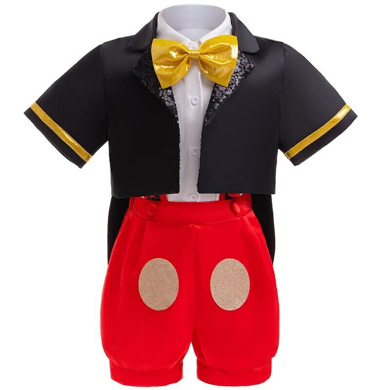 Disney Mickey Mouse Dress for Girls Minnie Cartoon Clothes Headband Boys Cosplay Costumes Fancy Bow Tie Clothing Set