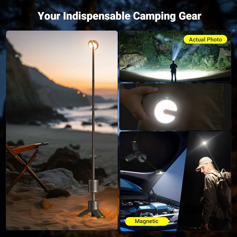 Lanterne de camping portable à LED, aste UBS, étanche IP65, rétractable, extérieur, document réglable, température