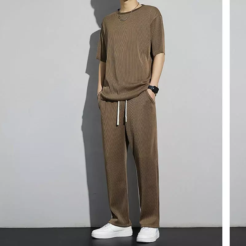 Conjunto de pantalones y camiseta de manga corta para hombre, chándal Kpop de estilo coreano, trajes deportivos de verano, ropa de estética fresca Xl