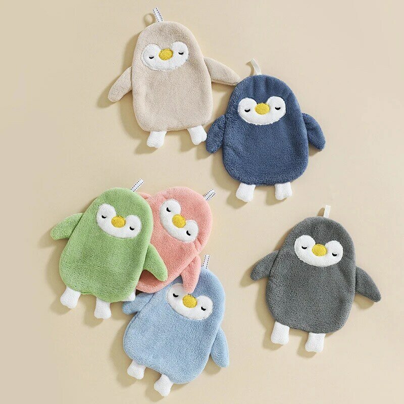 High Quality Cute Penguin Hand Towels Coral Fleece Hanging Towel Absorbent Children Adult Home Supplies
