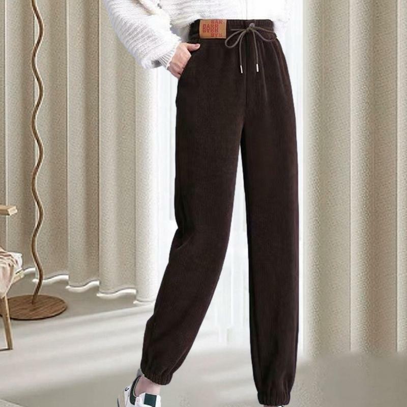 Женские спортивные брюки с флисовой подкладкой, толстые вельветовые спортивные штаны с флисовой подкладкой и высокой талией, флисовые брюки для бега