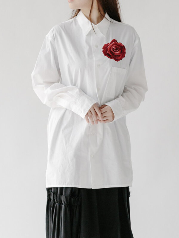 Flor floral bordado camisa yohji yamamoto solto e grande pode ser usado tanto para homem e mulher na moda e confortável