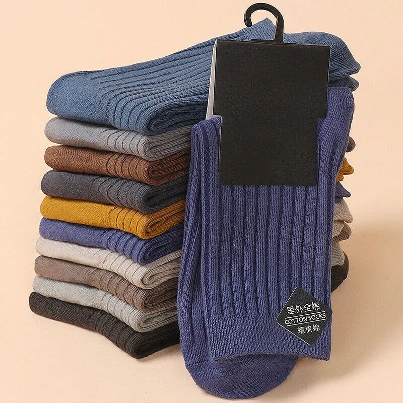 Calcetines de algodón transpirables y cómodos para hombre, medias versátiles para negocios y ocio, 5 pares, Otoño e Invierno