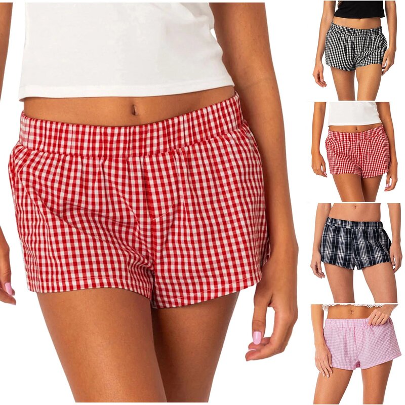 Women's Casual Loose Checkered Shorts Pants