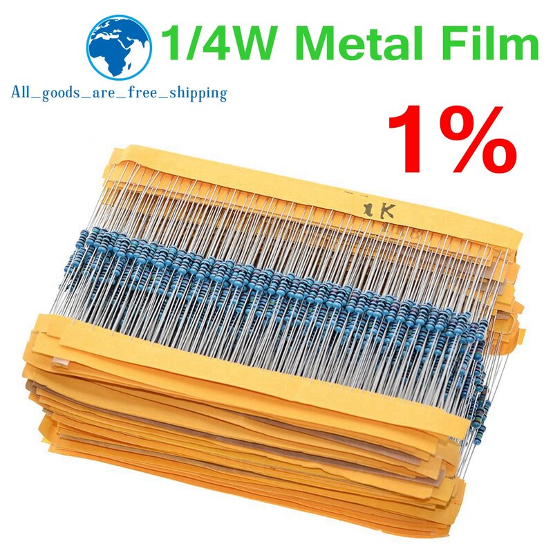 TZT 100 buah 1/4W 1R ~ 22M 1% Resistor Film logam 100R 220R 1K 1.5K 2.2K 4.7K 10K 22K 47K 100K 100 220 1K5 2K2 4K7 Ohm resistensi