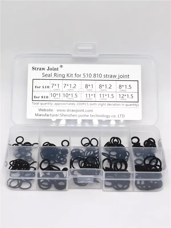 Silicone Straw Sealing Ring Set, O-Ring, Papel, 510, 810, 200pcs por pacote