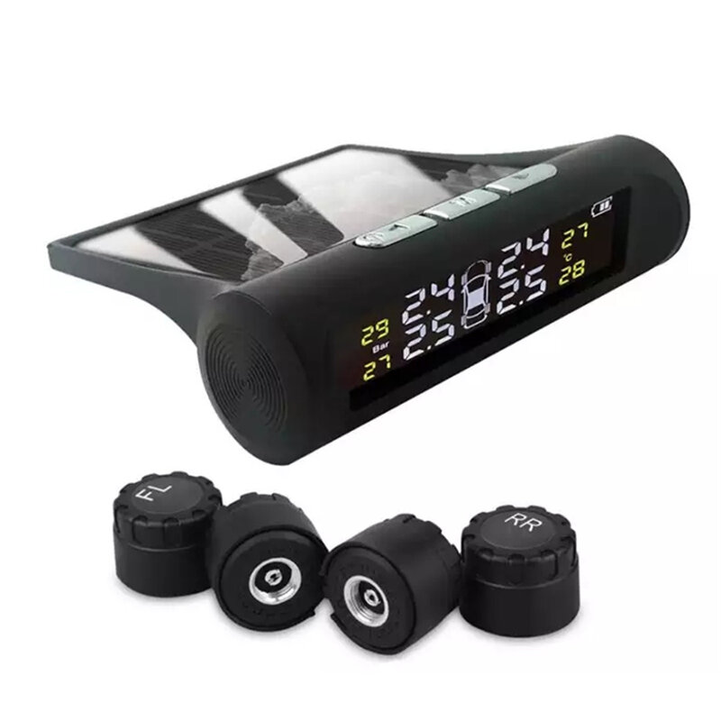 Car Tire Pressure Monitoring System With 4 External Cap Sensors Solar Auto TPMS Real-Time Pressure & Temperature Alert