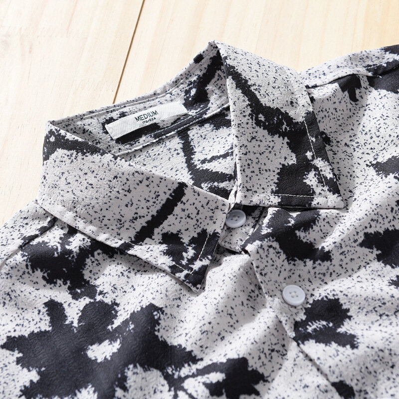 Camisa Vintage con estampado Floral para hombre, Blusa de manga larga con solapa, ropa de calle coreana, Tops informales de moda, novedad de primavera y otoño, 9552
