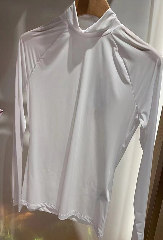 2024 nowy odzież golfowa damski lodowy ultracienki podkład z filtrem przeciwsłonecznym w jednolitym kolorze na co dzień sportowy dopasowany t-shirt z półdekoltem
