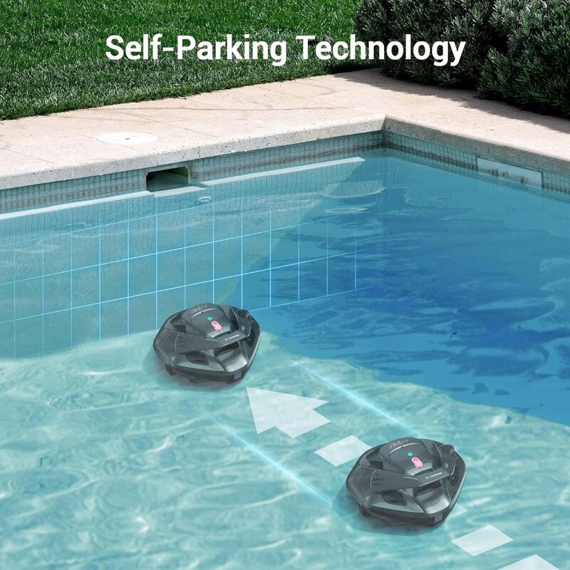 Aspirapolvere per piscina robotico senza fili dura 90 minuti, indicatore LED parcheggio automatico per piscine piatte fuori/terra fino a 40 piedi