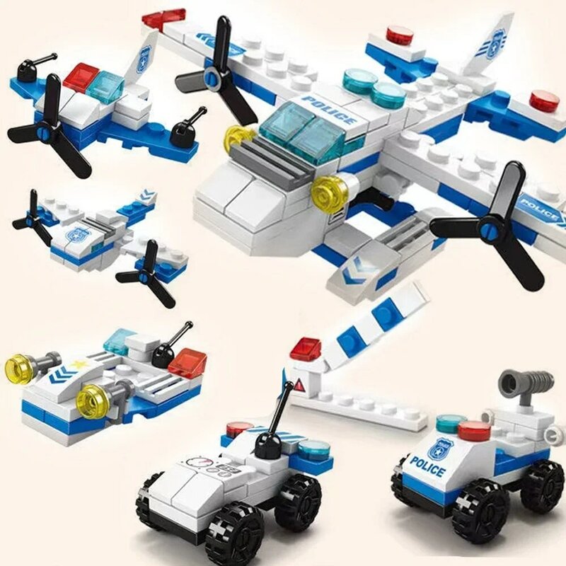 6 in 1 Kids Bricks Toys Vehicle Shapes Aviation Spaceport Model Building Blocks Construction Baby Intelligence Development Gift