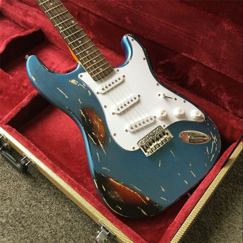 Guitarra Eléctrica heritage de 6 cuerdas, conjunto de color azul metálico, puesta de sol, novedad Todos los colores están disponibles, envío gratis,