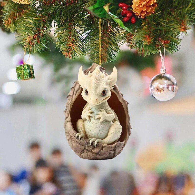 Dragon liontin pohon Natal ornamen telur bayi, tas liontin mobil kartun lucu, dekorasi gantungan kunci akrilik Natal