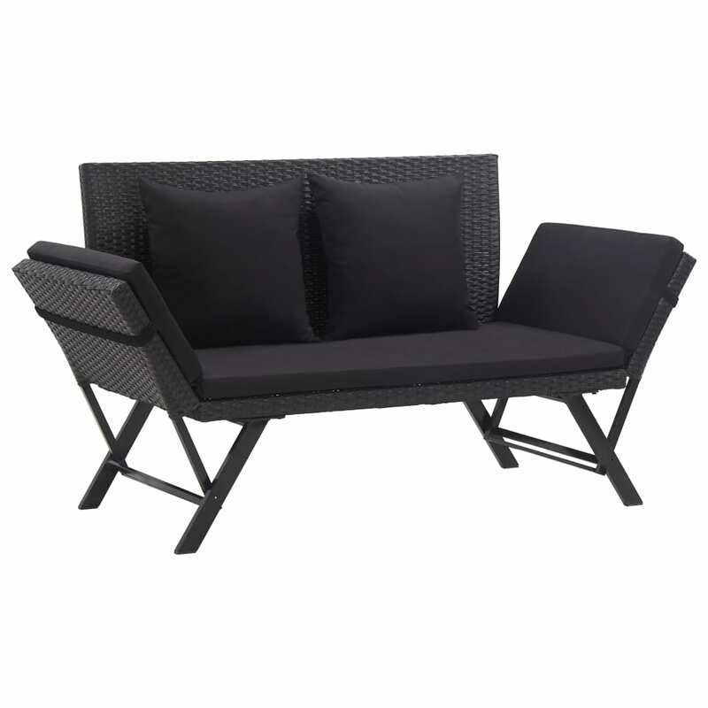 Patio Outdoor Bench Deck Garden Porch Furniture Balcony Lounge Home Decor with Cushions 69.3" Black Poly Rattan