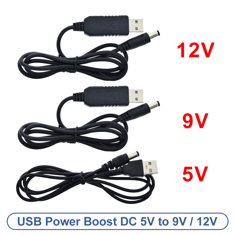 TZT USB 전원 부스트 라인 DC 5V to DC 9V, 12V 스텝 업 모듈, 1M USB 컨버터 어댑터 케이블, 아두이노 와이파이용 5.5x2.1mm 플러그