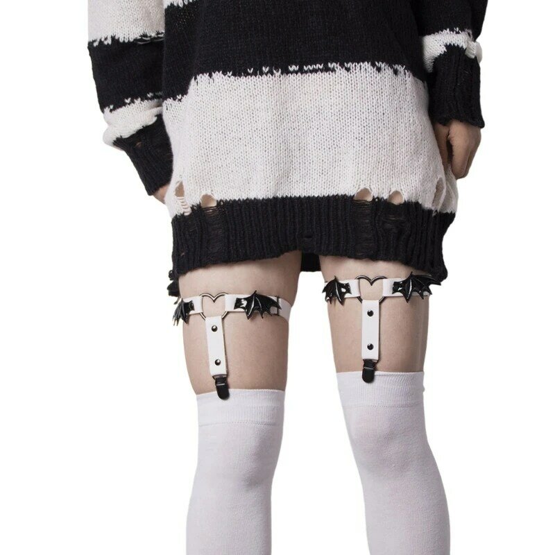 Girl Punk Leg Garter Clip with Bat Wing Solid Color Thigh Body Chains for Women