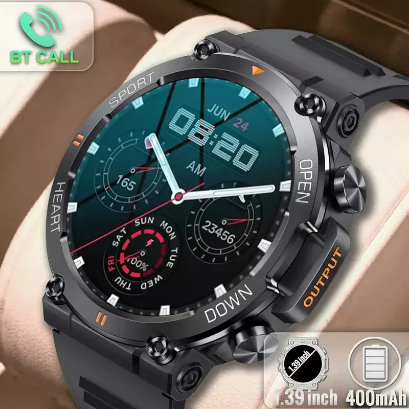 Jam tangan pintar pria, arloji Cerdas olahraga Fitness tahan air panggilan Bluetooth 2024 inci, Monitor kesehatan militer untuk ponsel IOS Android 1.39