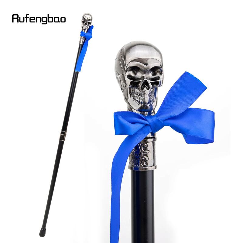Skull Head with Bow Tie Walking Cane Fashion Decorative Walking Stick Gentleman Luxury Crosier Knob Walking Stick 93cm