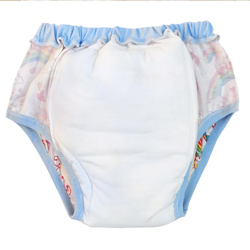DDLG-pantalones de entrenamiento para bebé y adulto, pañales reutilizables, impermeables, con diseño de unicornio, arcoíris azul