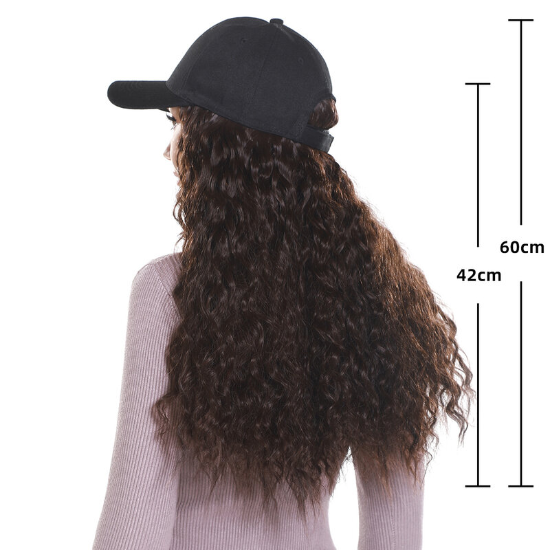 Long Wavy Curly Synthetic Wig Baseball Cap Hair Extensions Hat Wigs Black Brown Adjustable Hairpiece for Women