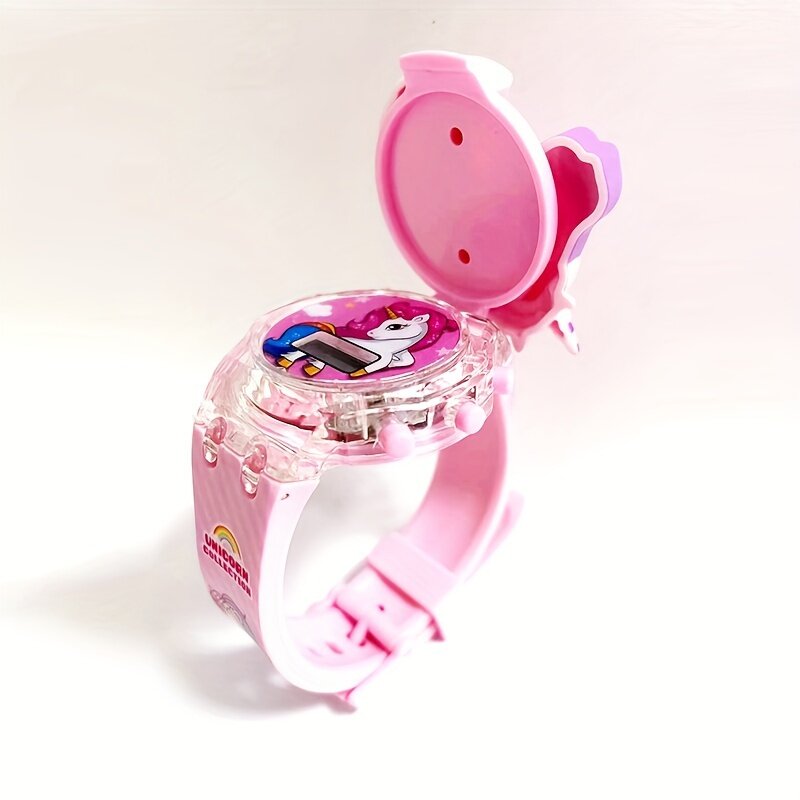 Trendy Flip Music Glowing Rainbow Horse Watch, Popular Cartoon Unicorn Watch, Gift For Boys And Girls