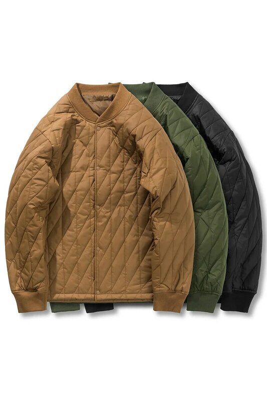 Men/Women Japanese Stand Collar Rhombus Lattice Quilted Cotton Coats Autumn Winter Thickened Warm Casual Versatile Parkas Jacket