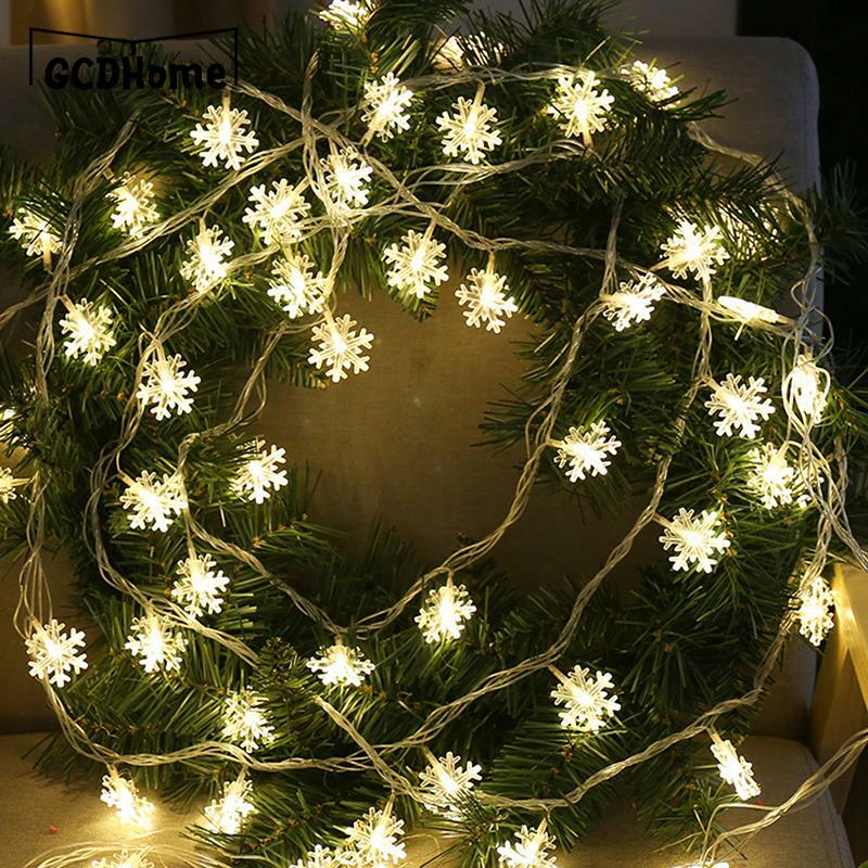 Guirnalda LED de copos de nieve para vacaciones, guirnalda de luces de hadas, adornos colgantes para árbol de Navidad, decoraciones para fiesta en casa, Noel, Navidad, 2023