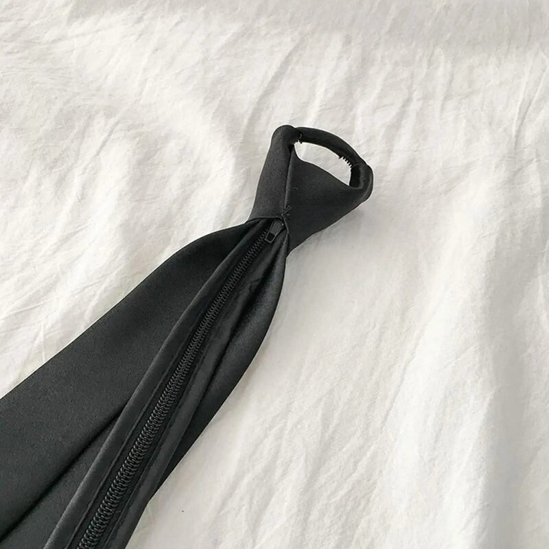 Pre-Tie Zipper Necktie Men Women Slim Narrow Neck Tie Tie Matte Safety Clip Tie Business Black Butler Retro Color Funeral Q7E0