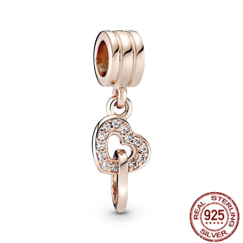 925 Sterling srebrna róża pozłacany błyszczący nadruk łapy i Pavé motyl koraliki Charm w stylu Fit oryginalny prezent z bransoletka Pandora biżuterią