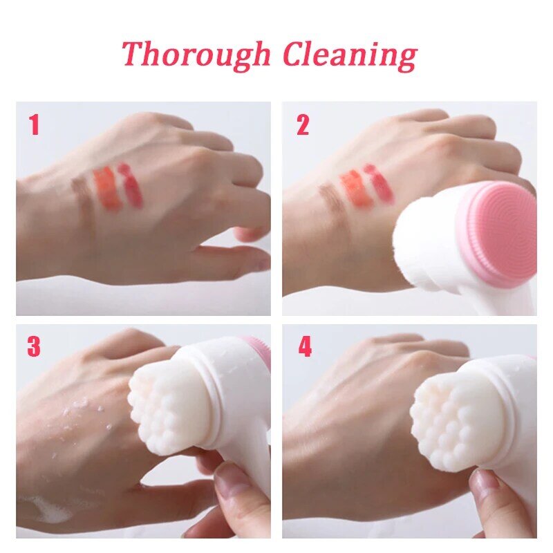 Face Wash Remove Makeup Brush Double-Sided Massage Exfoliate Fibre Silicone Face Cleaning Tool Facial Cleansing Foam Blackheads