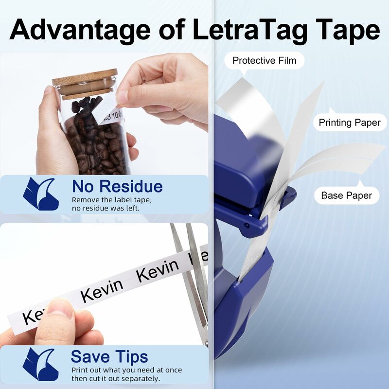 Letratag、プラスチック、紙、布製カートリッジ用の卓上ラベルテープ、白に黒、91201、letratag LT-100H、labelmaker 200b、qx50、12mm