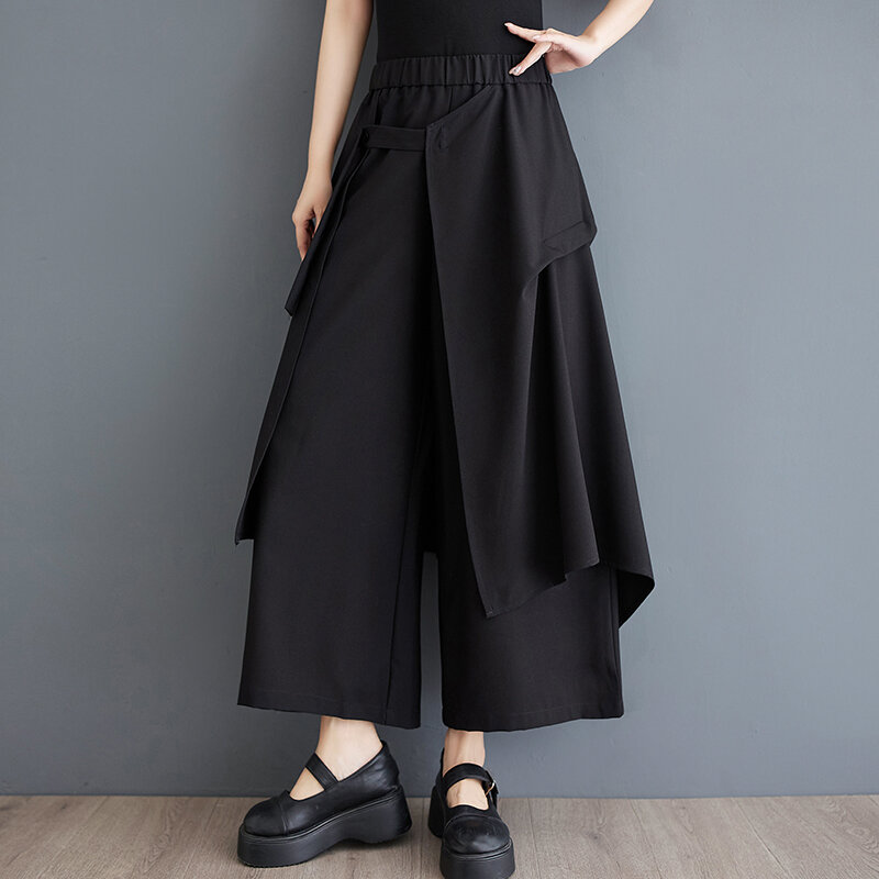 Брюки женские Асимметричные с завышенной талией, свободные штаны с широкими штанинами в японском стиле Ямамото, уличная мода, повседневные, темно-черные, на лето